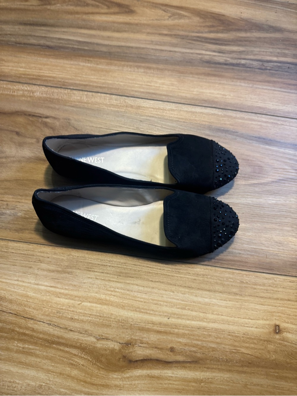 Nine West Black Embellished Cap Toe Flats